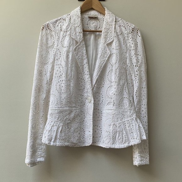 Wrap London Jackets & Blazers - Wrap London Blazer Jacket Size UK 12 White Broderie Anglaise Long Sleeve